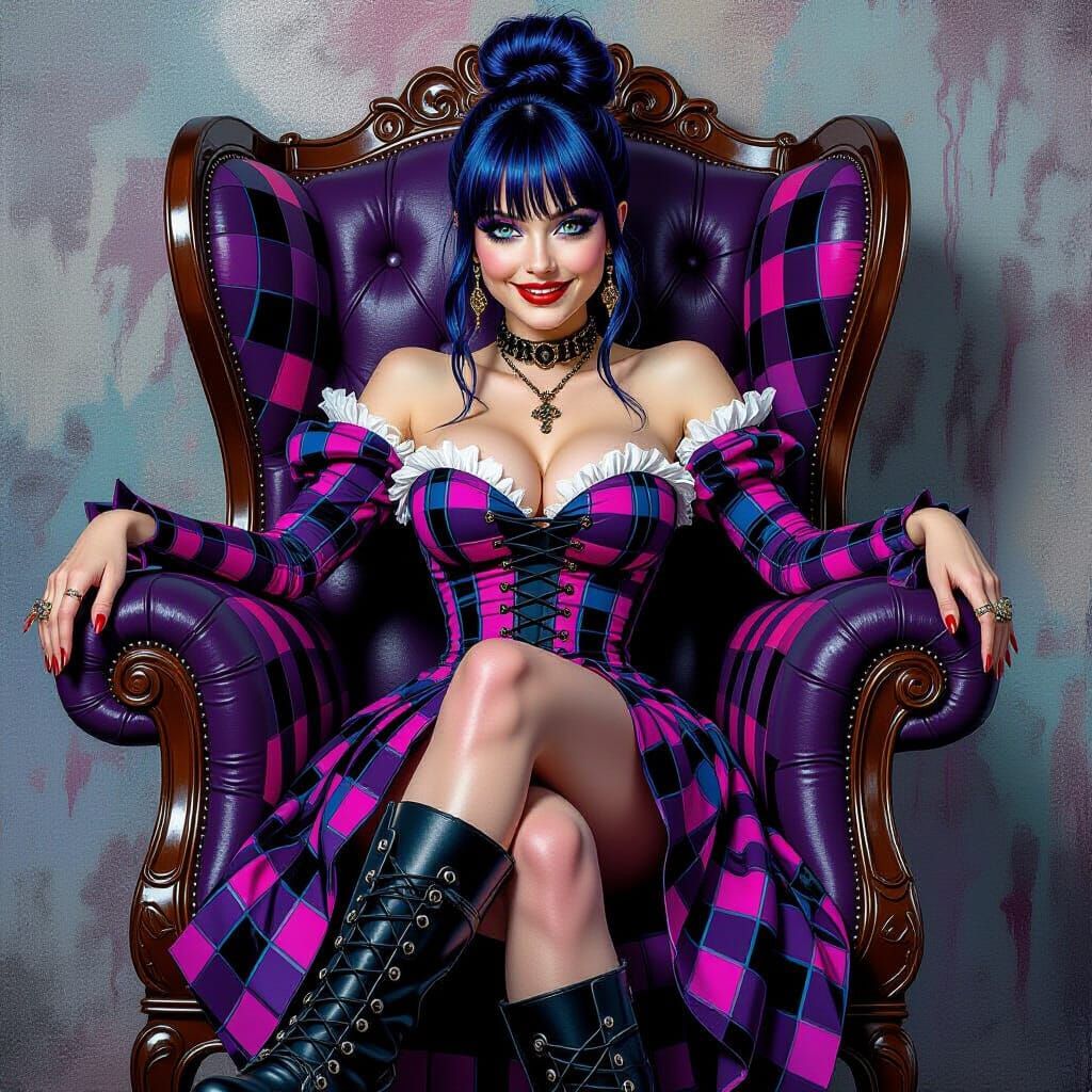 Gothic Plaid Fashion Portrait in Graffiti Style
