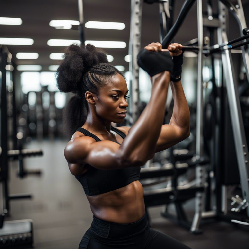 Muscular Black Woman's Gym Workout
