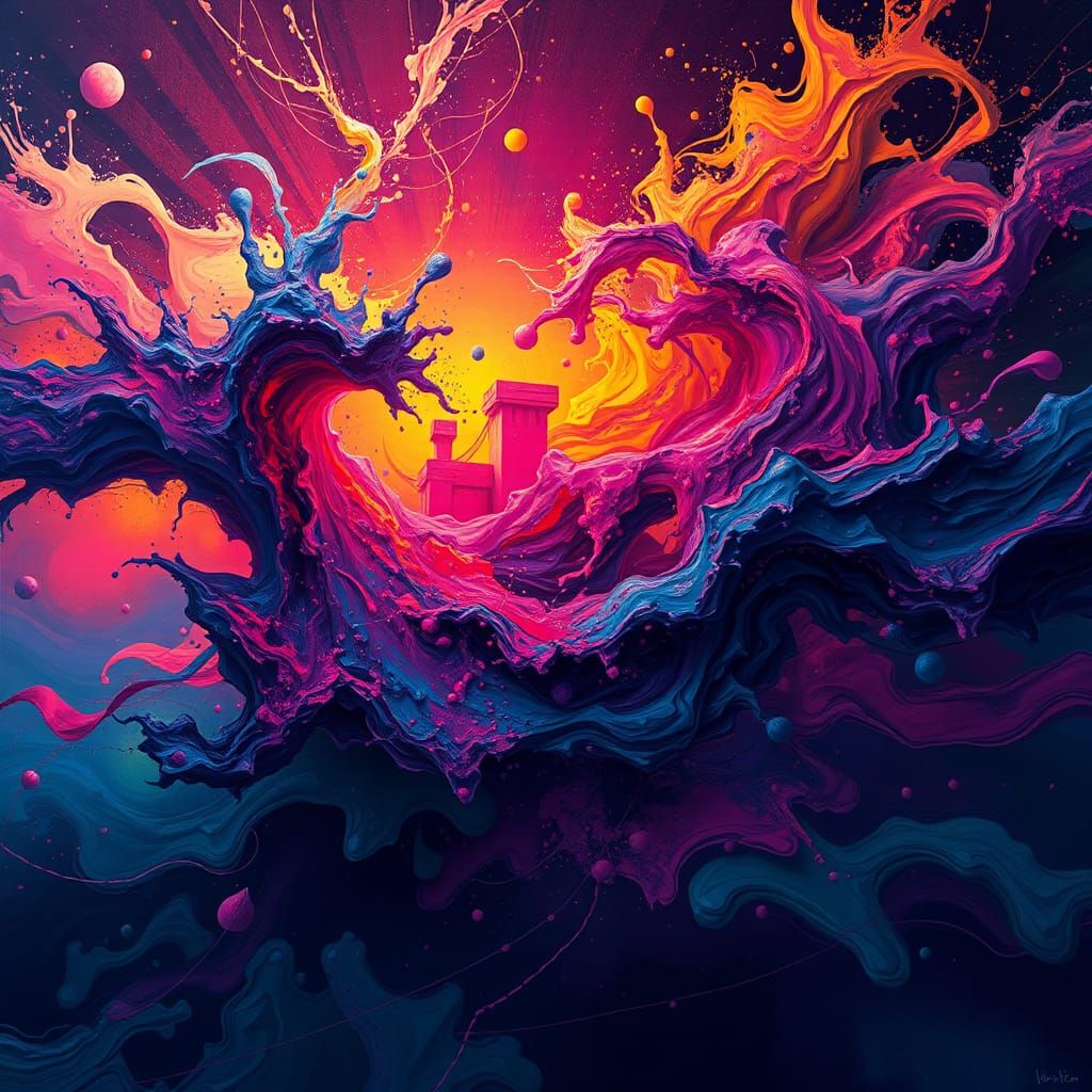 Surreal Dreamscape of Swirling Paint Splatters