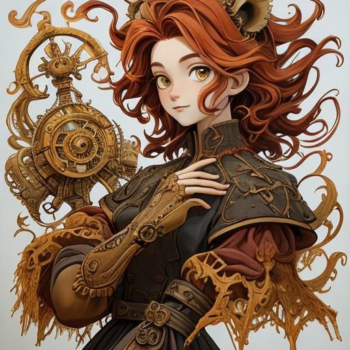 Steampunk Lion in Red Robe Oil Painting