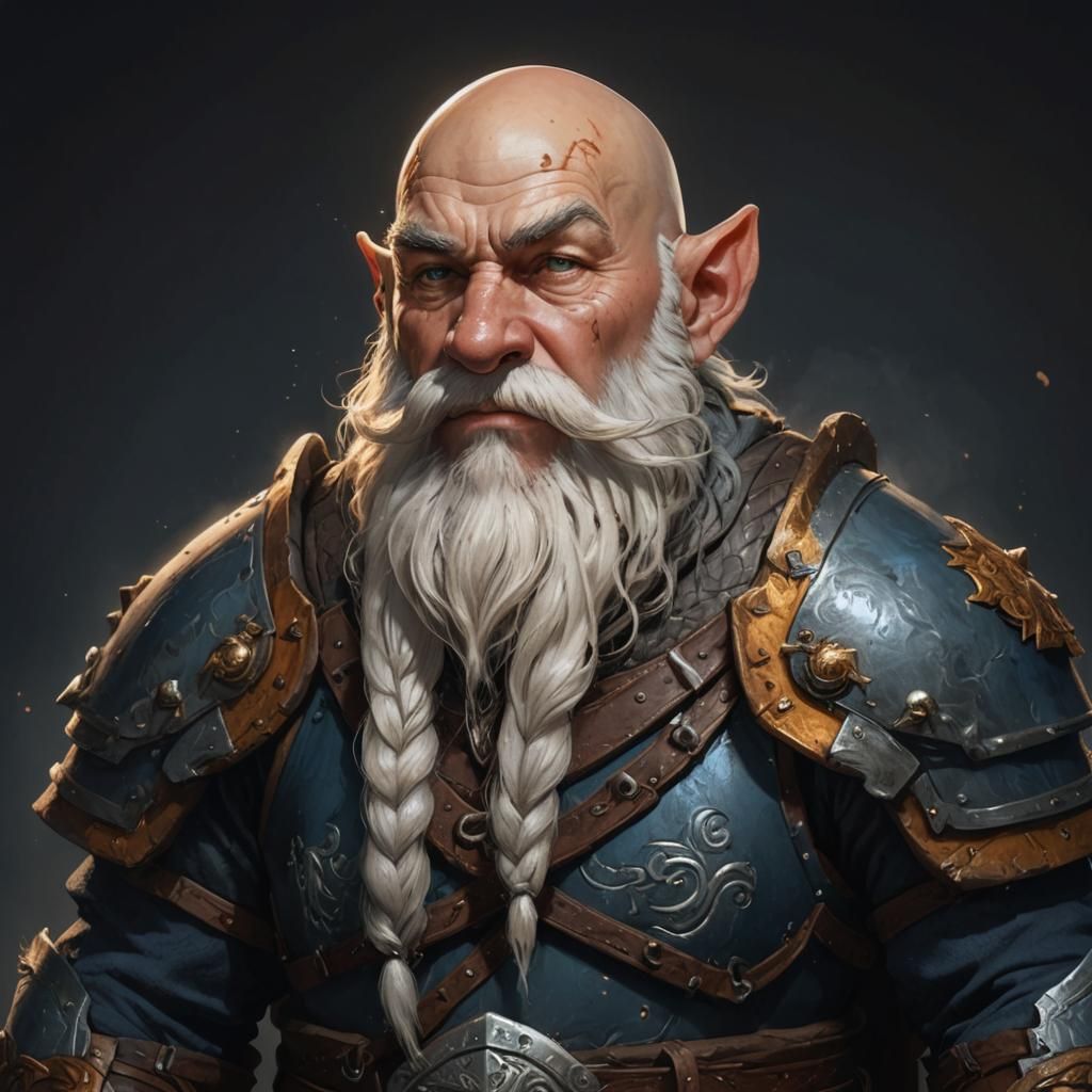 portrait of a very old dwarf, bald with a big noise and a br...
