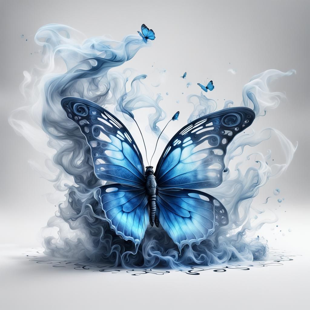 Mystical Blue Butterfly Rises: 3D Digital Art