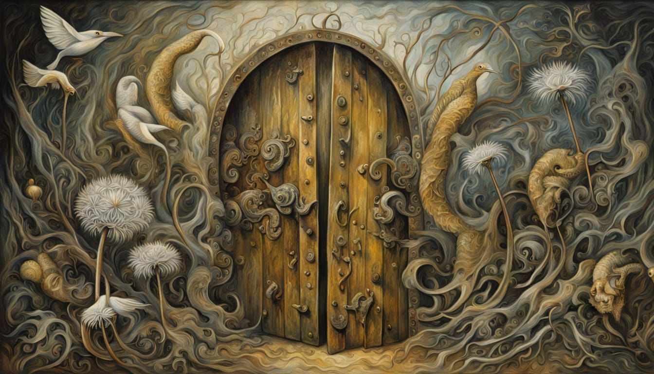 Dandelions Swaying Beyond a Forever Closed Wooden Gate