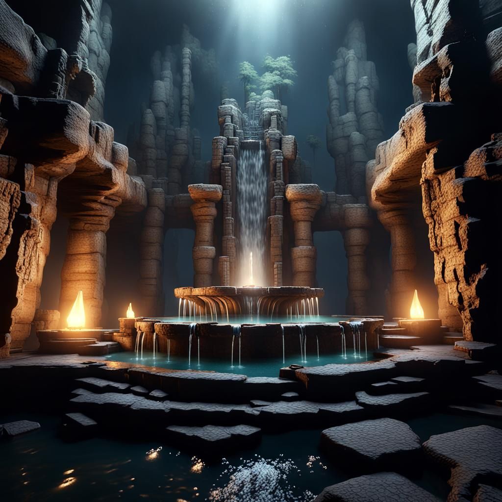 Dark Dwarven Mine: Cascading Magical Water Fountain