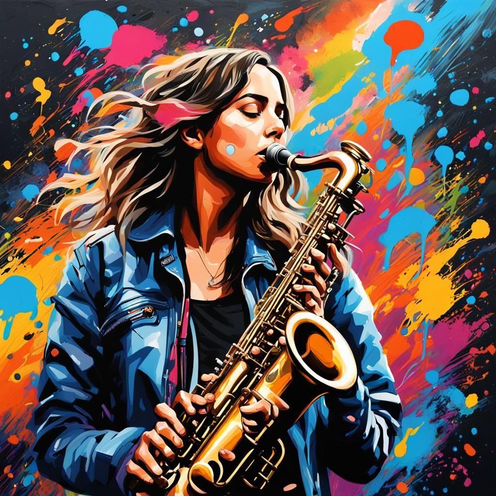 Ana de Armas as Saxophonist in Graffiti Art