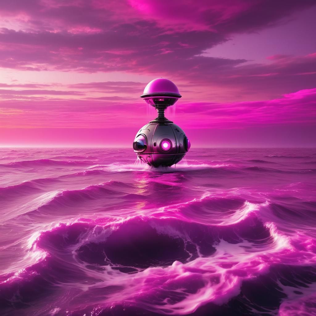 Surreal Alien Ocean with Distant Escape Pod