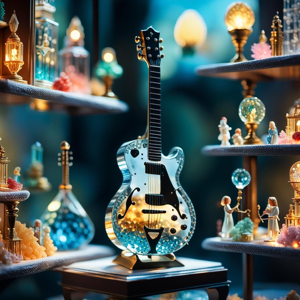 Surreal Crystal Guitar Scene in Miniature