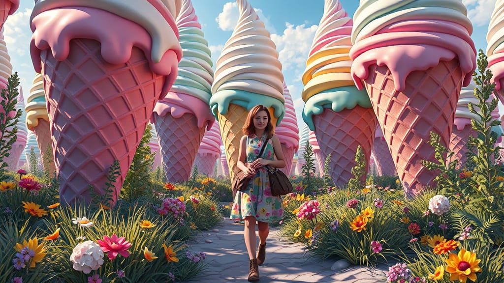 Girl in Icy Candy Land: A Fantastical Illustration