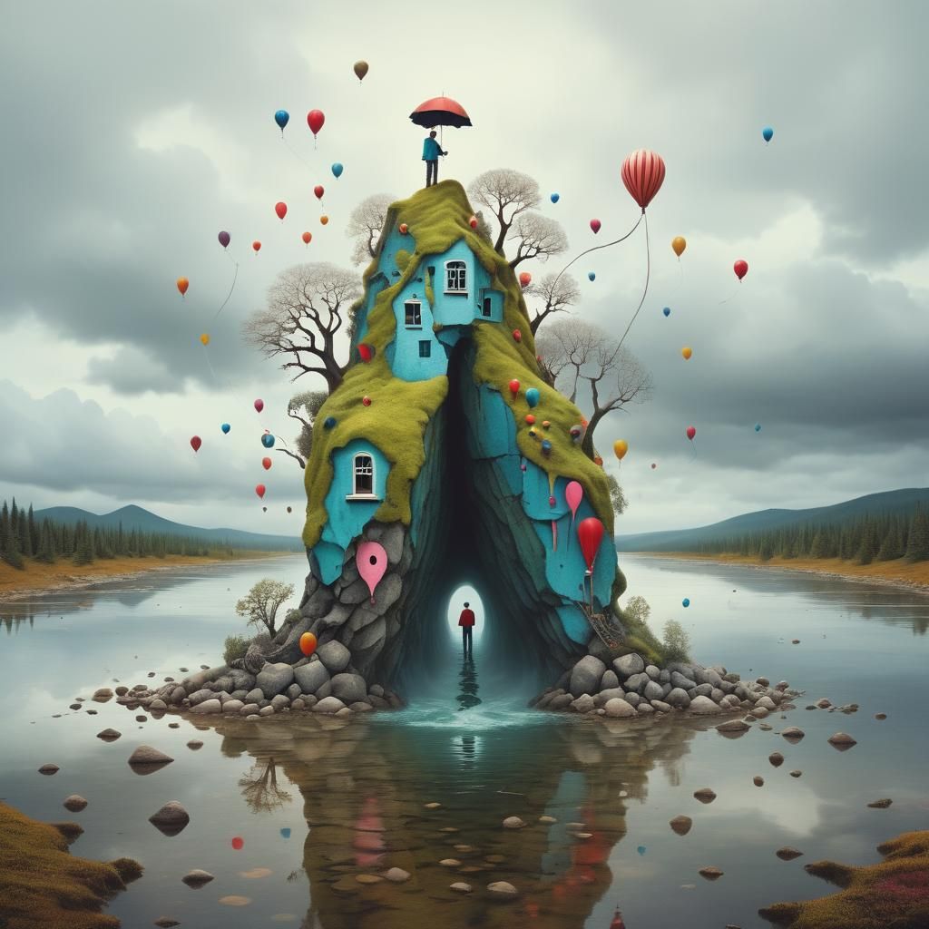 Vibrant Whimsical Surrealism Scene of Fantastical Proportion...
