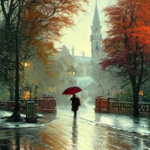 Autumn in French Village: Ornate Atmospheric Scene