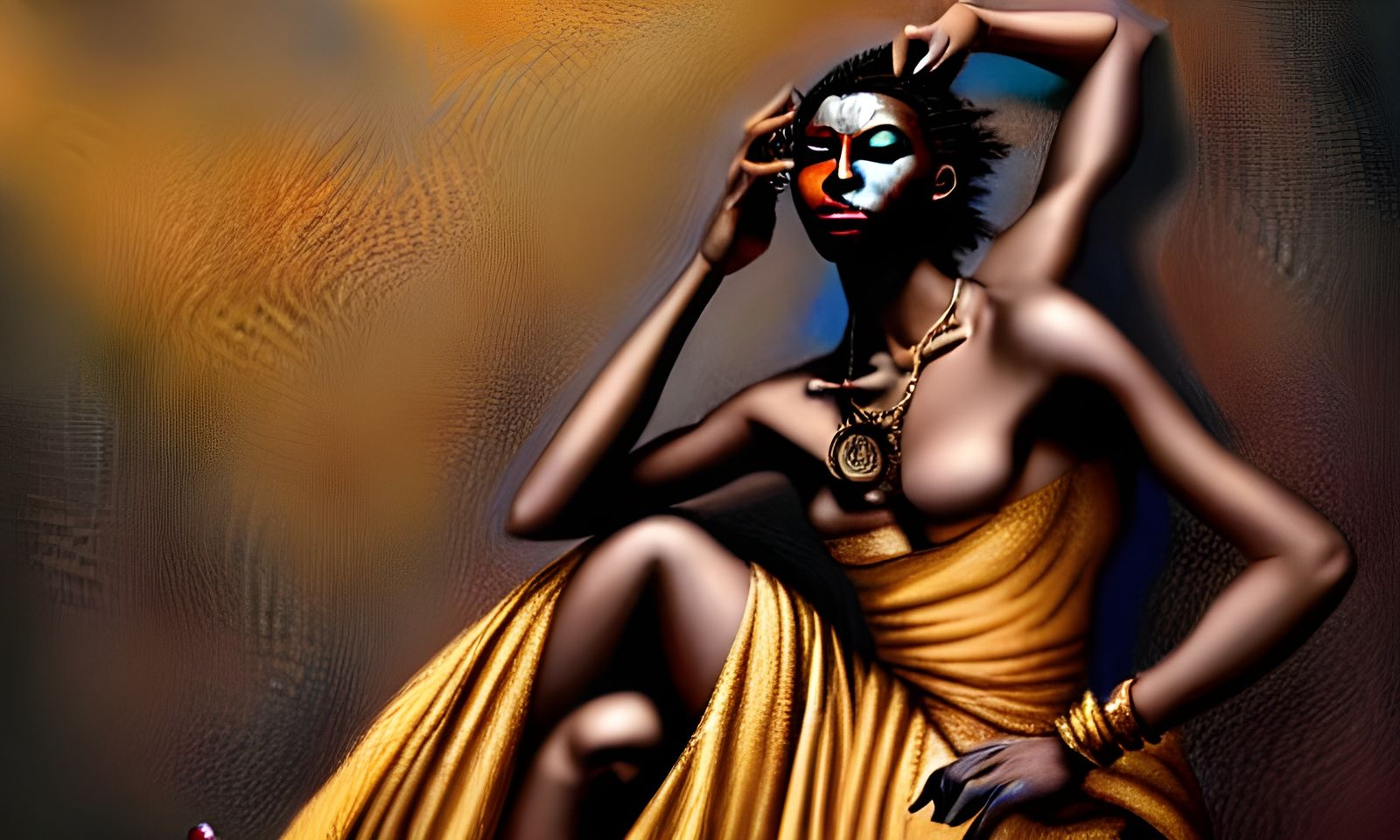 Voodoo Priestess in Gold Gown: Hyperrealistic Matte Painting