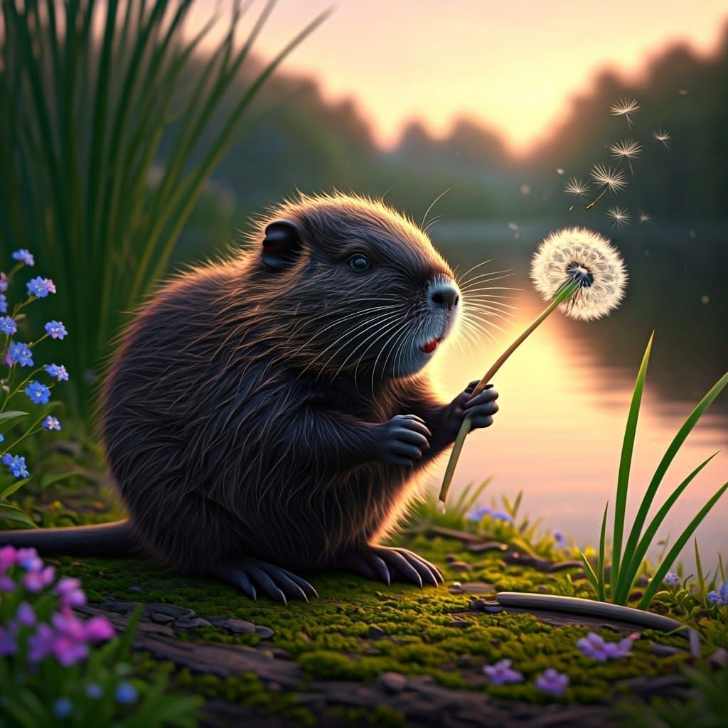 Enchanted Lakeside Scene with Nutria