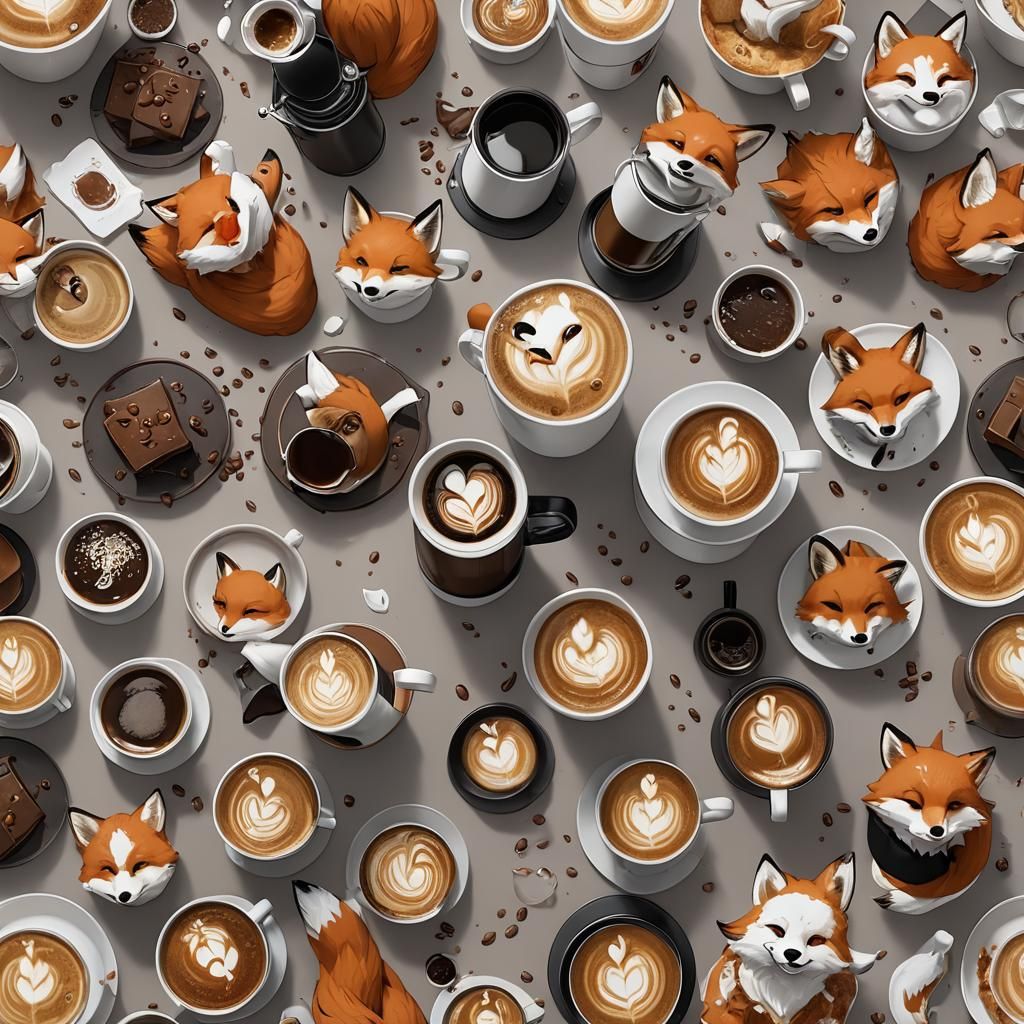 Anime Coffee Fox in 3D Digital Art
