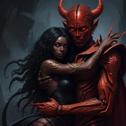 Woman Embraces Demon: Detailed Matte Painting
