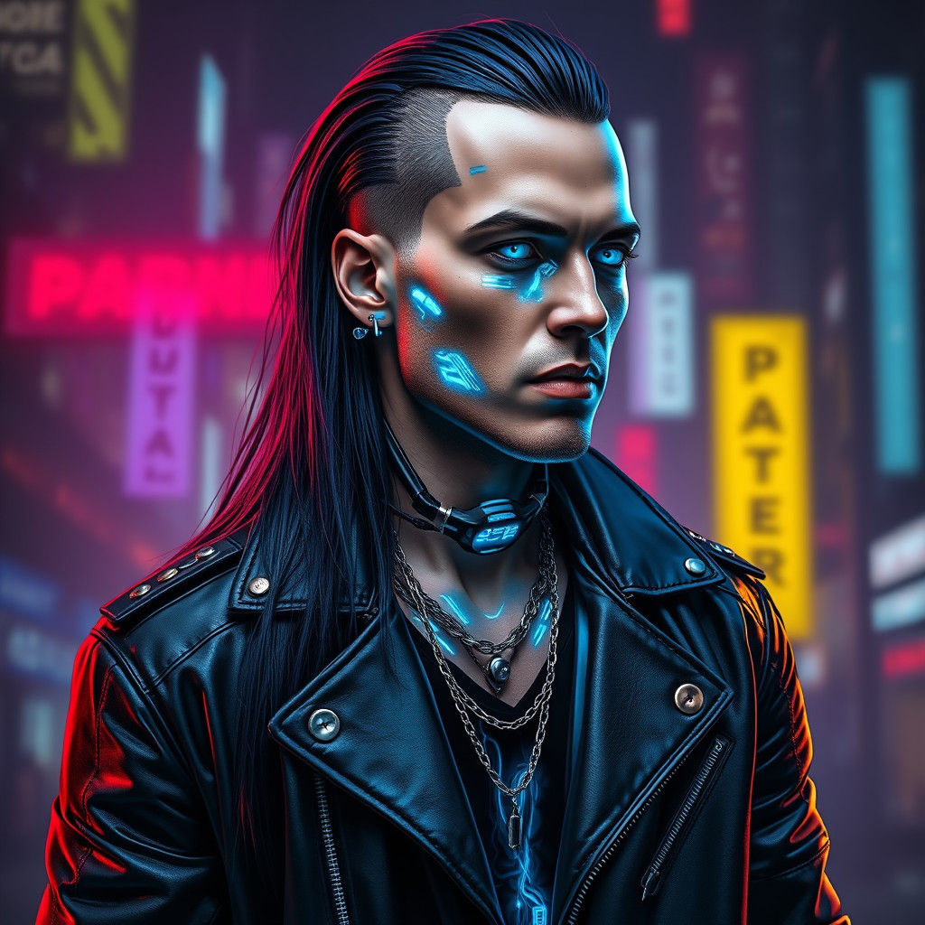 Cyberpunk Male with Cyberware Implants and Urban Style