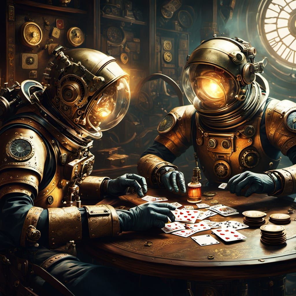 Steampunk Astronauts in Cosmic Card Game