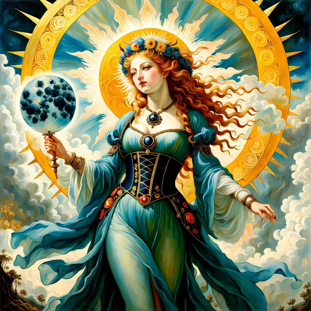 Fool Tarot Card with Giant Sun, Oil Painting