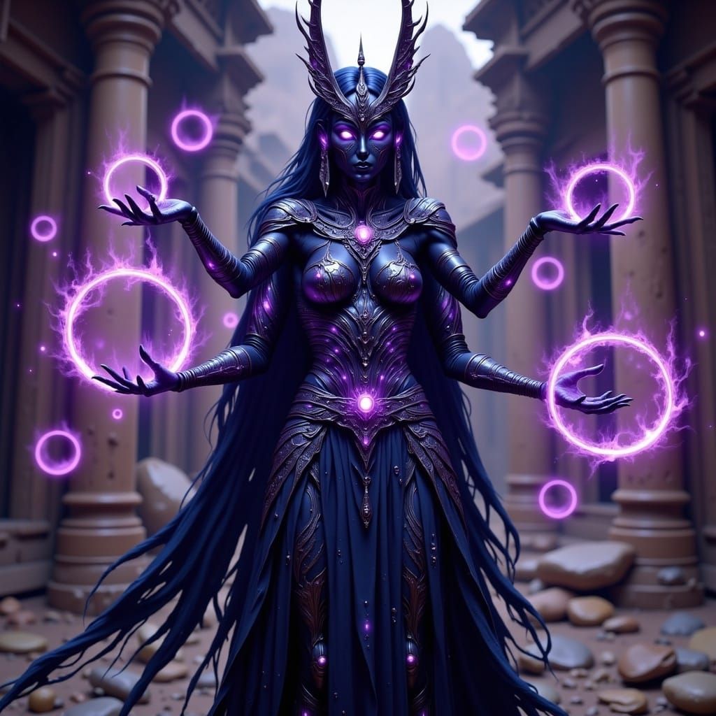 Anubis Mage Casting Purple Spell Rings