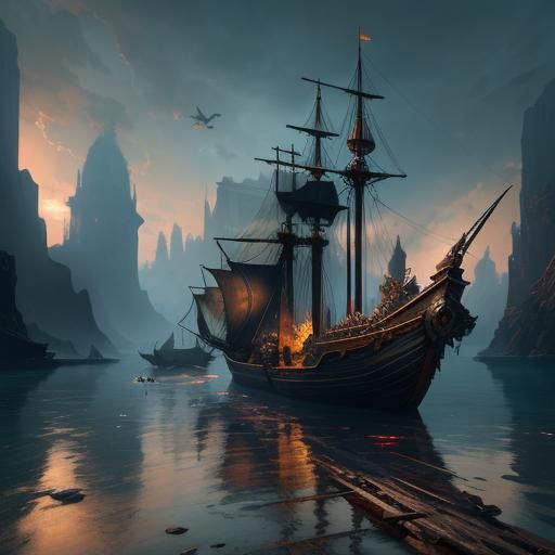 Fantastical Unconventional Boats in Detailed Matte Painting