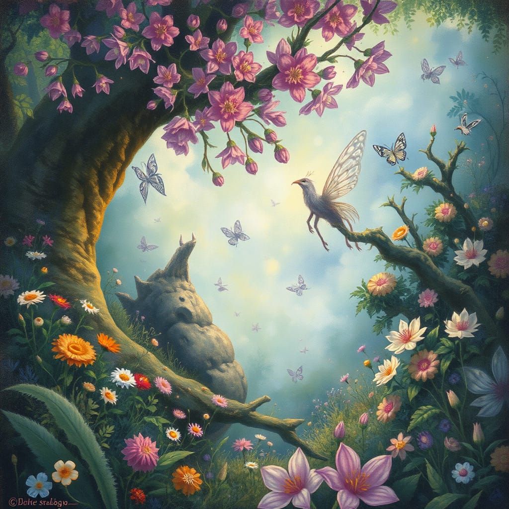 Whimsical Faerie Realm in Dreamy Gouache Style