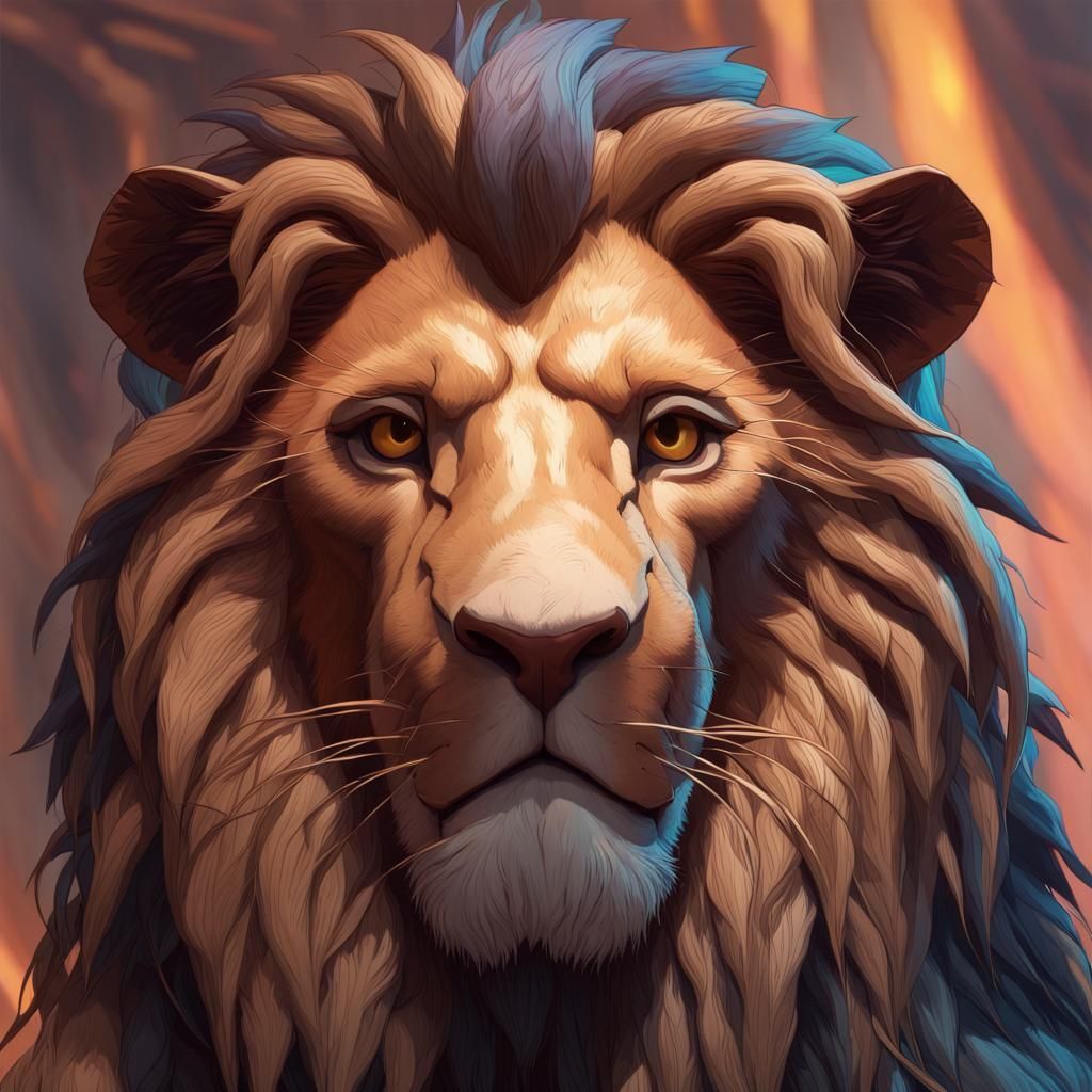 Hyperdetailed Lion Portrait in Art Nouveau Style