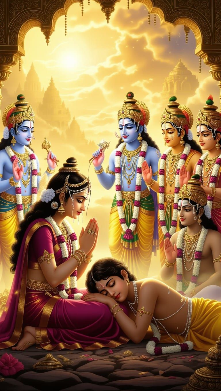 Parvati's Grief: Divine Beings Gather in Astral Light