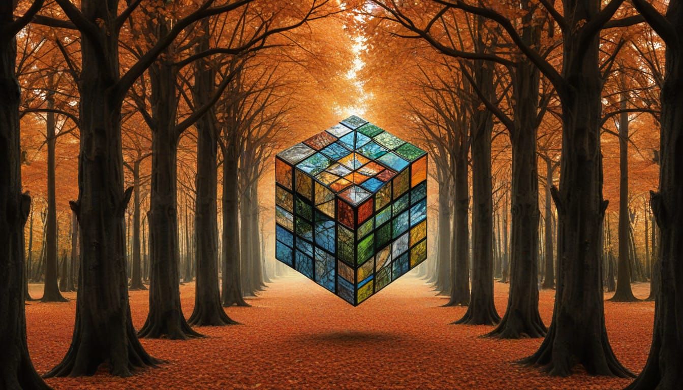 Vibrant Mosaic Rubik's Cube with Interlocking Scenes and Esc...
