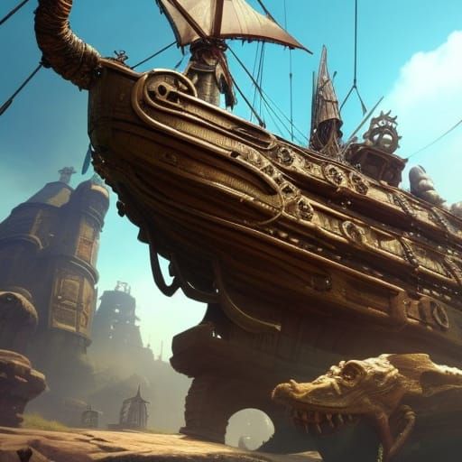 Pirate Ship in Dry Dock 3D Render