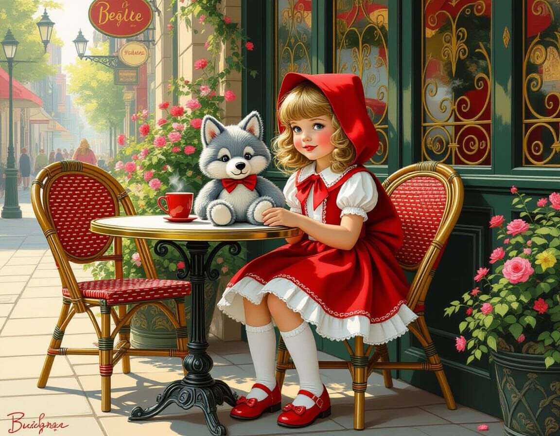 Little Red Riding Hood at Cafe, in Pin-Up Style