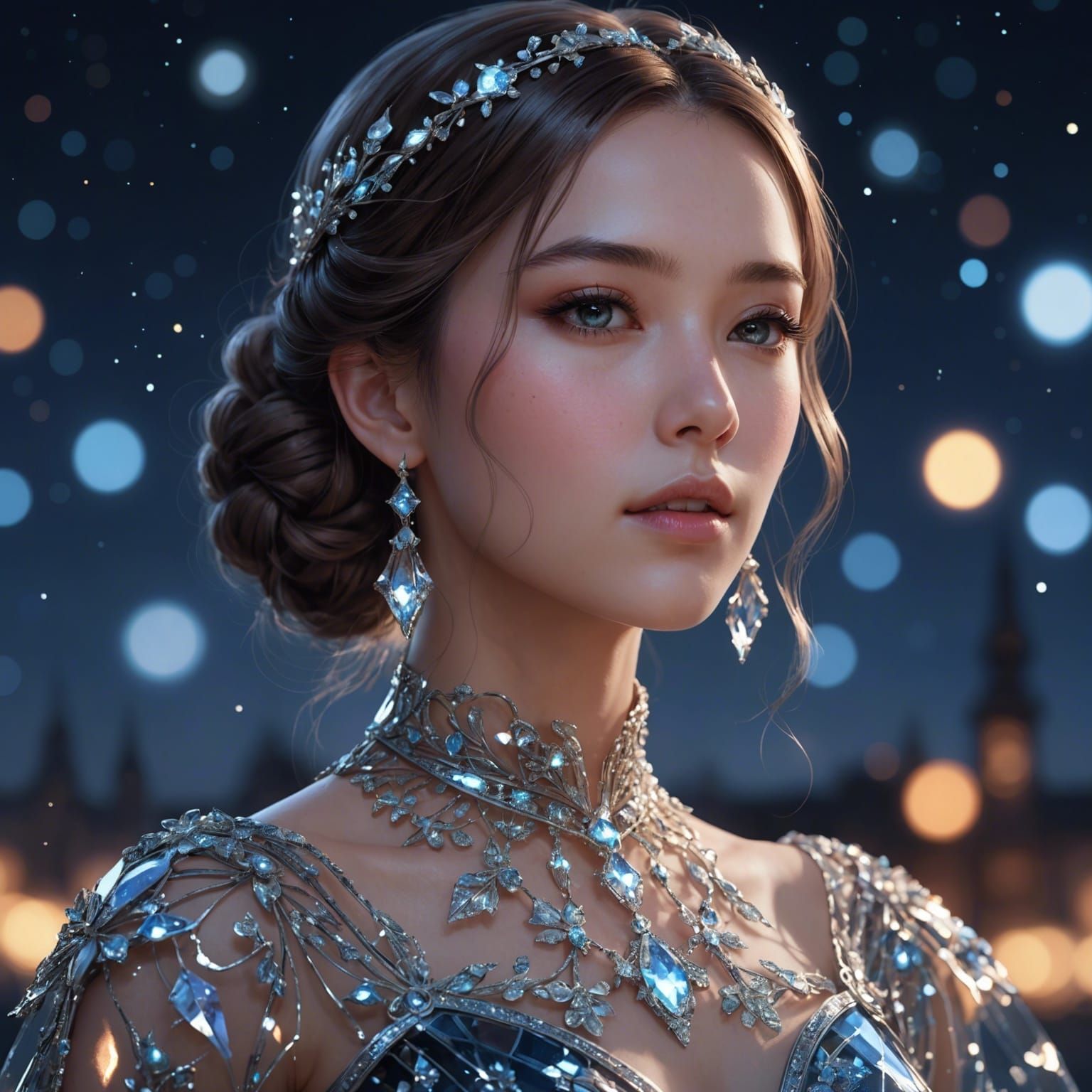 Beautiful Woman in Glass Dress: 3D Anime Art