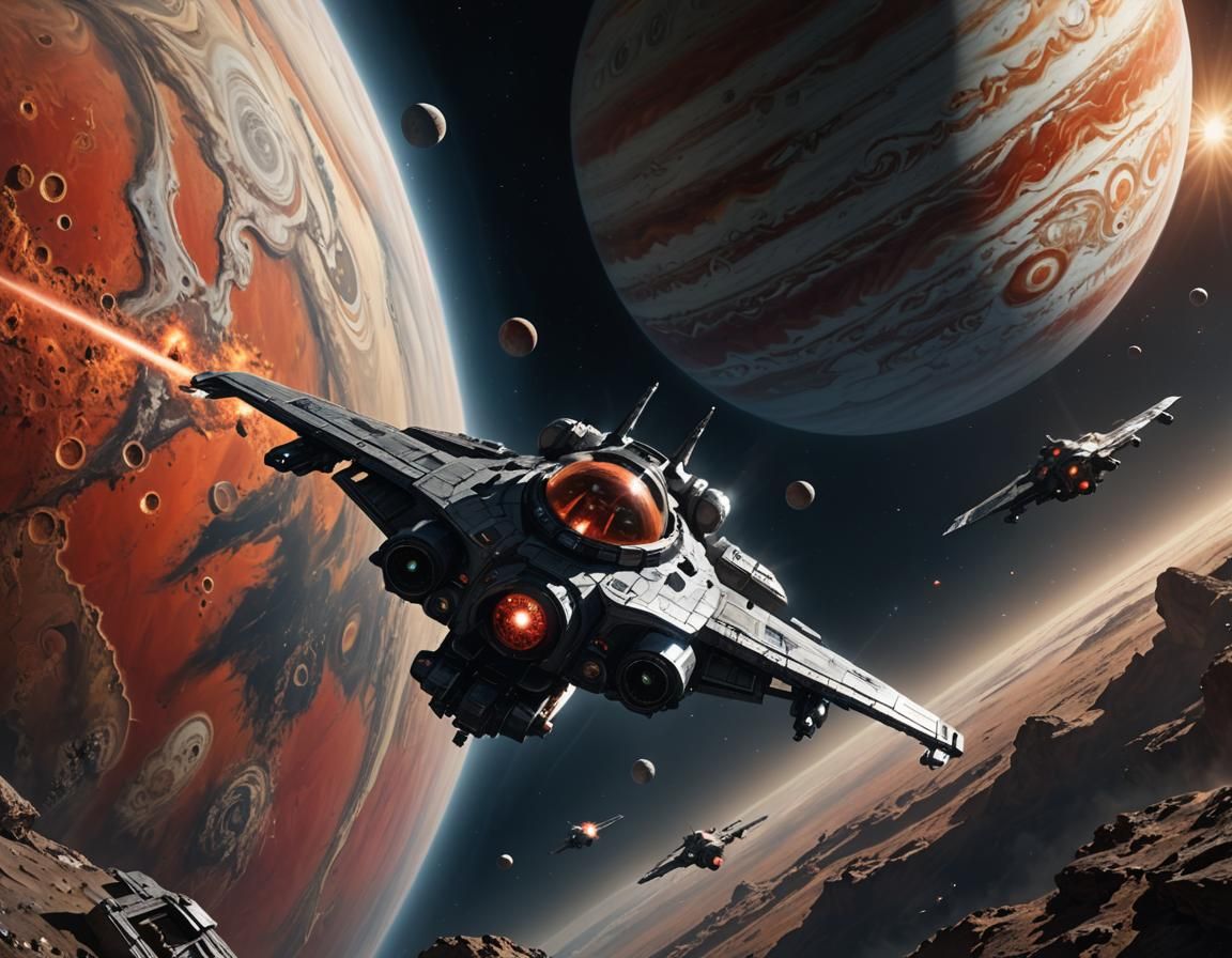 Intergalactic War Spaceship Entering Jupiter's Atmosphere