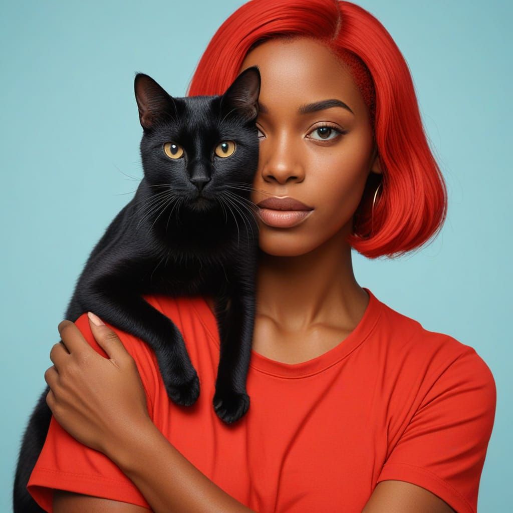 Woman With Cat In 1970s Pop Art Style