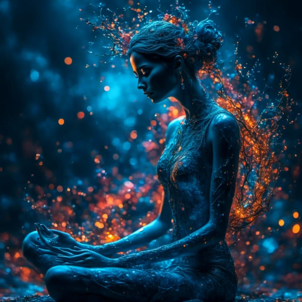 Meditative Figure with Nervous System Outline