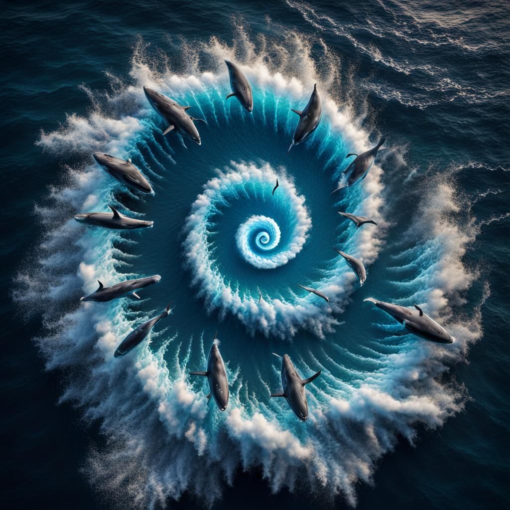 Fibonacci spiral made by the splashing of whales