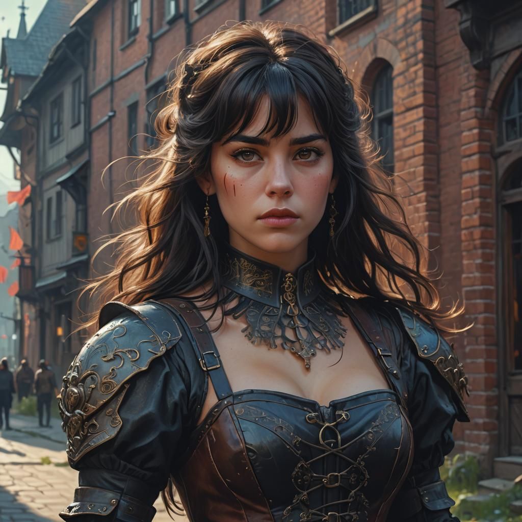 Beautiful Warrior Woman Portrait in Digital Matte Painting