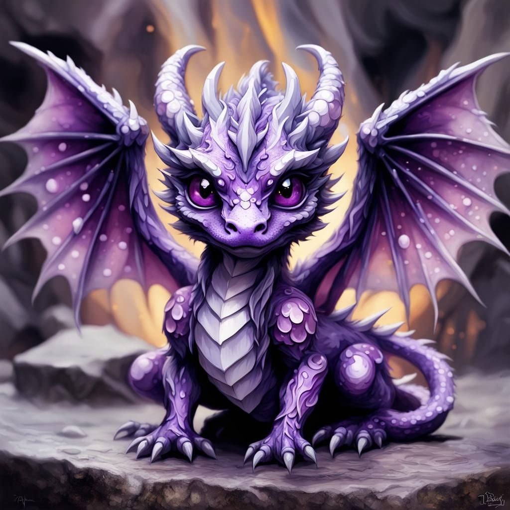 Chibi Amethyst Dragon in Graffiti Street Art Style