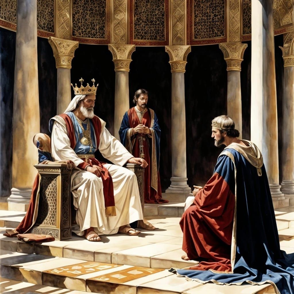 Ancient King Forgives Servant: Watercolor Painting