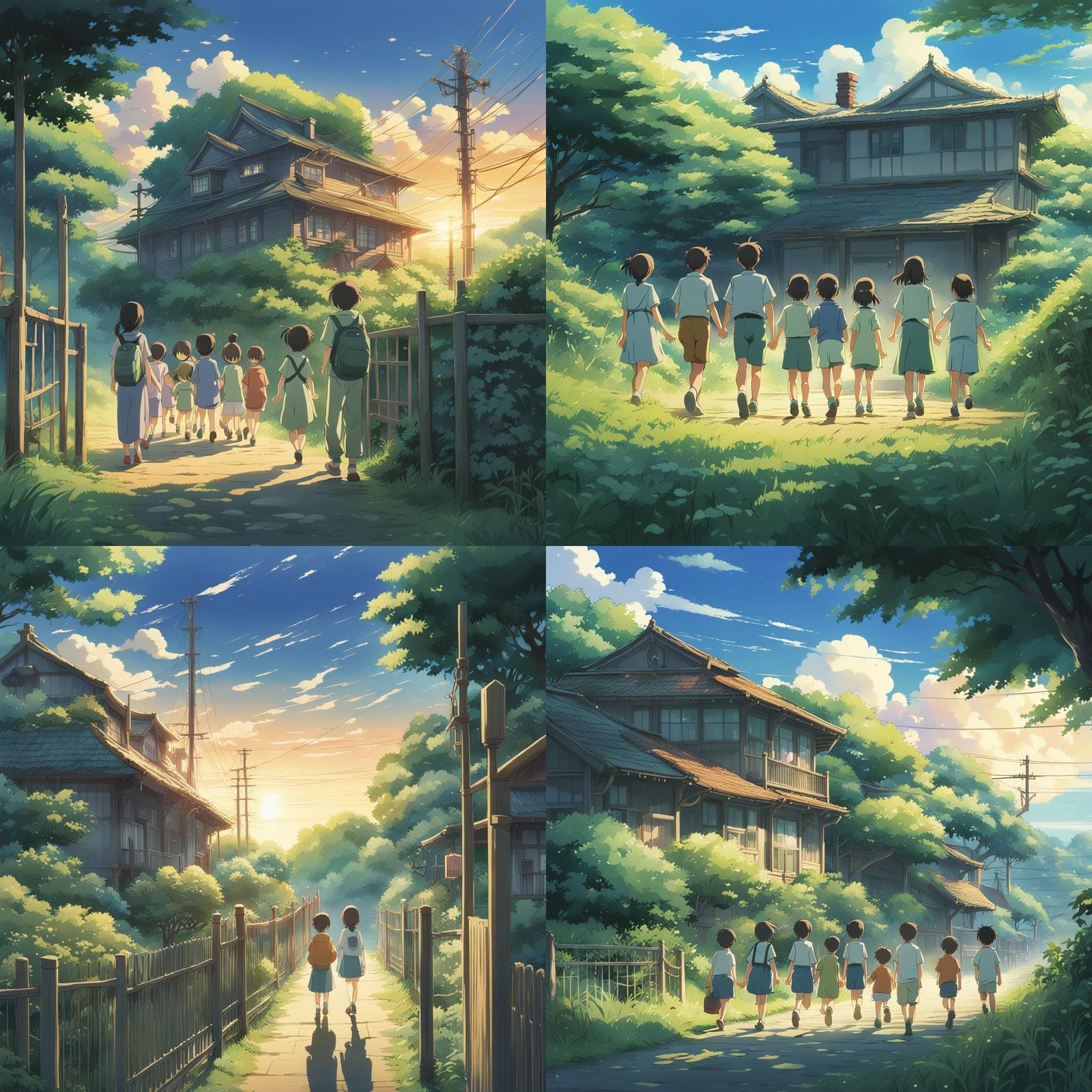 Large Family Portrait in Studio Ghibli Anime Style
