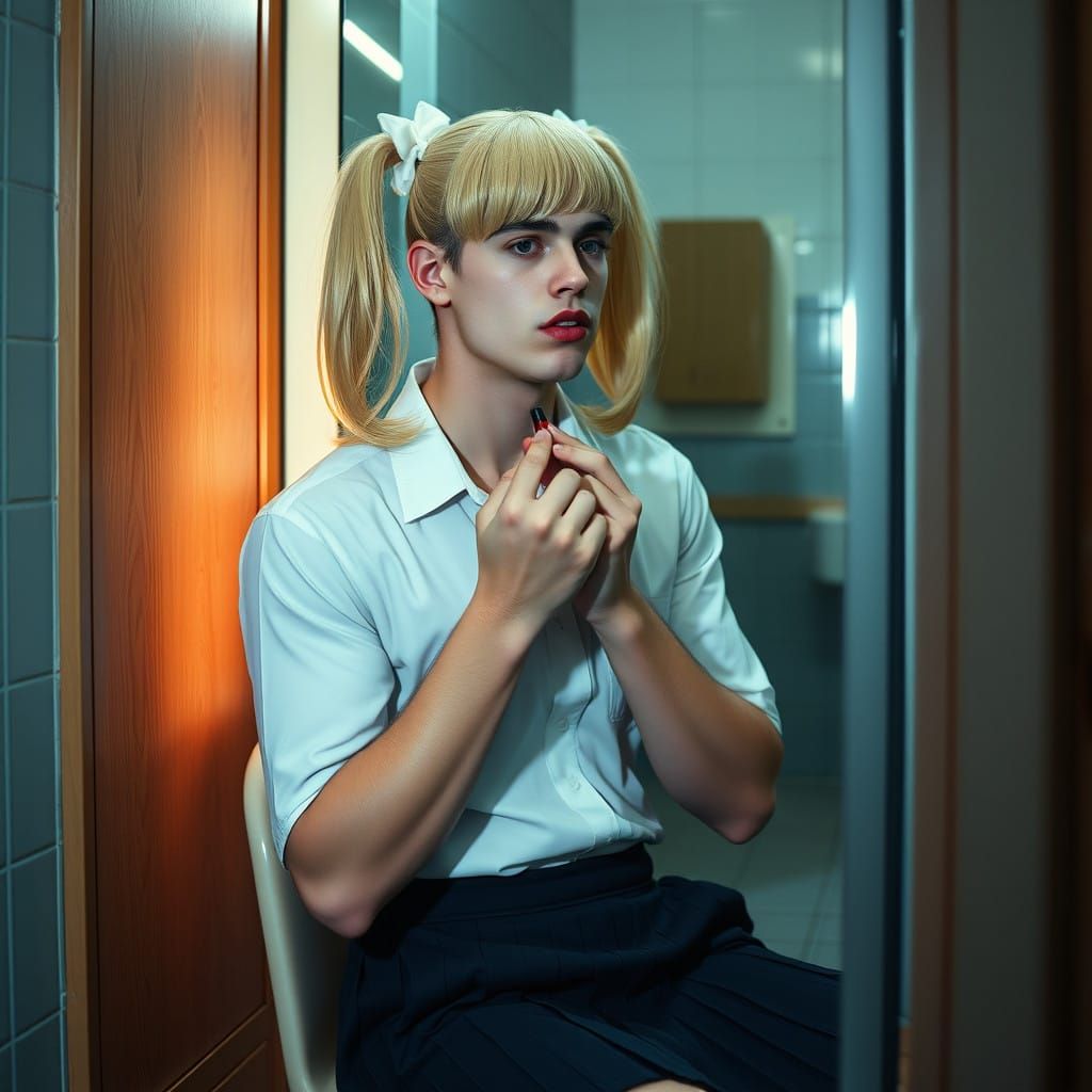Masculine Youth Dons School Girl Uniform in Epic Film Still