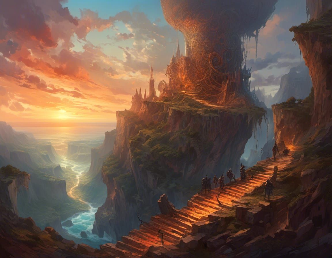 Cliffside Spiral Tower at Sunset: Fantasy Concept Art
