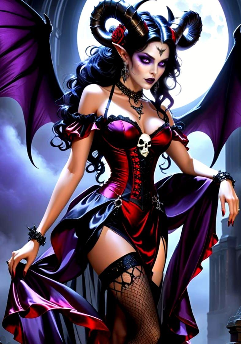 Demoness with Horns and Wings in Gothic Style