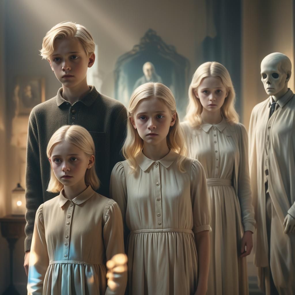 Children with Ghostly Parents in Hyperrealistic Style