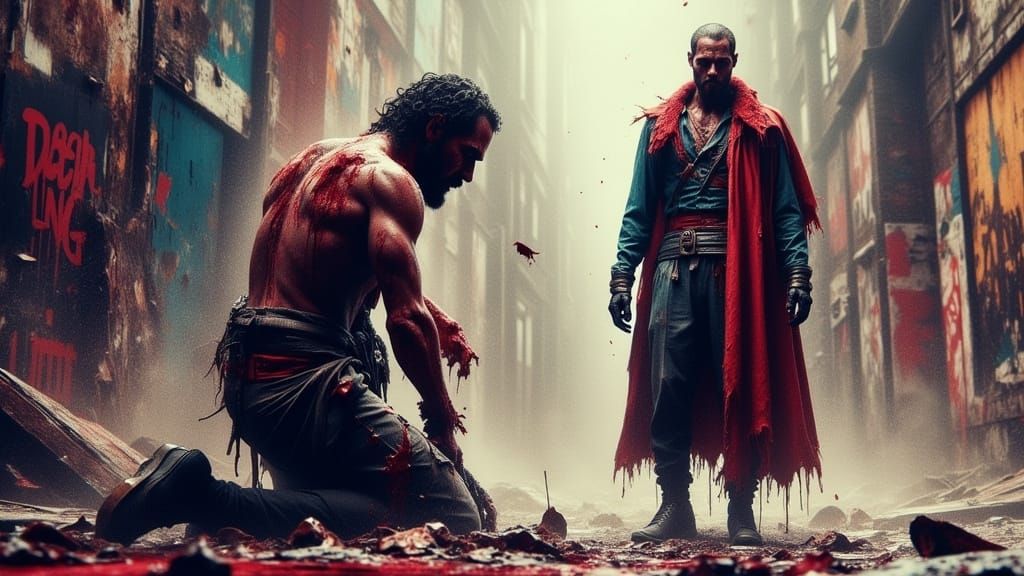 Triumphant Victor: Urban Grit in a Graffiti Art Style