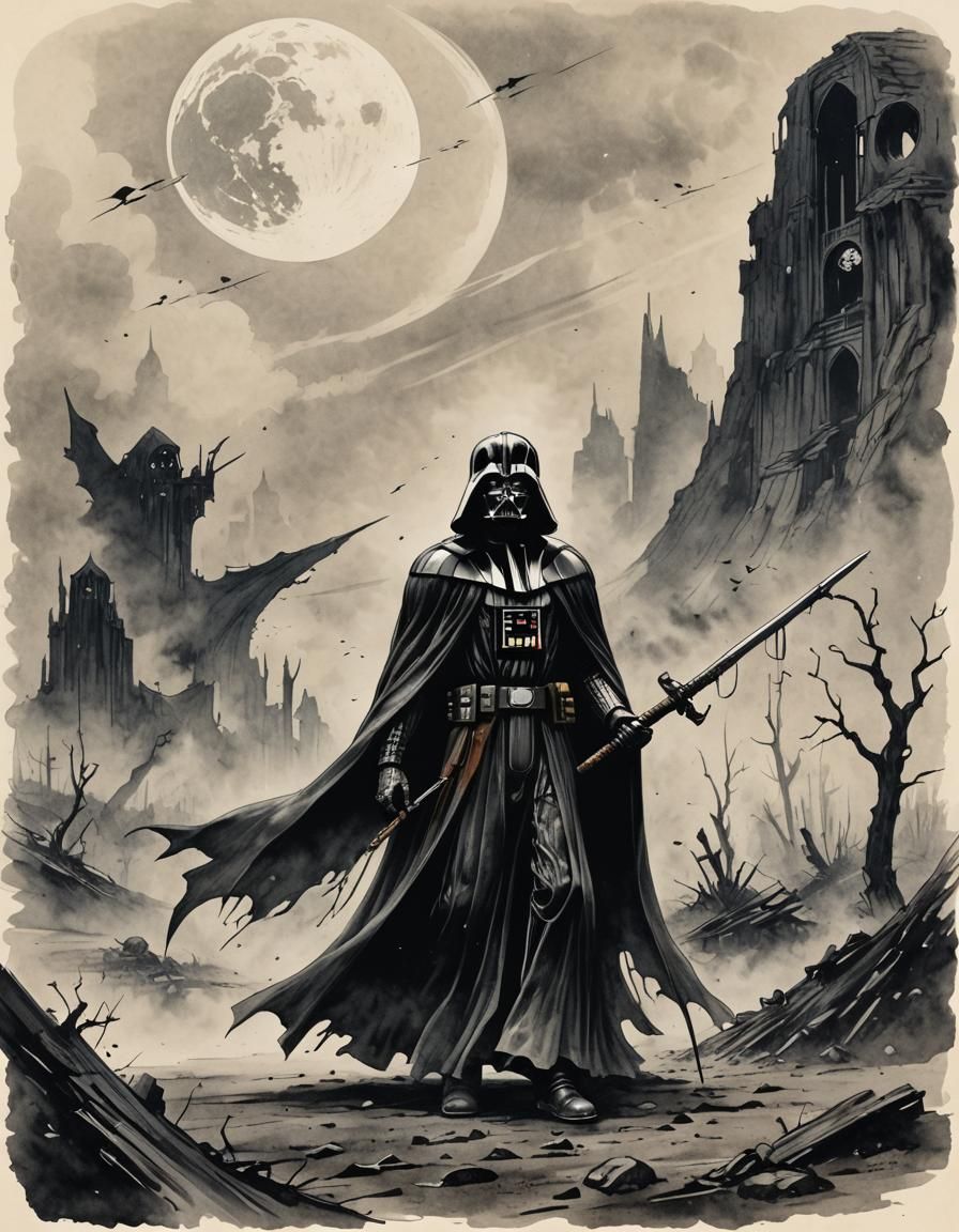 Grim Reaper as Darth Vader in Ink Sketch
