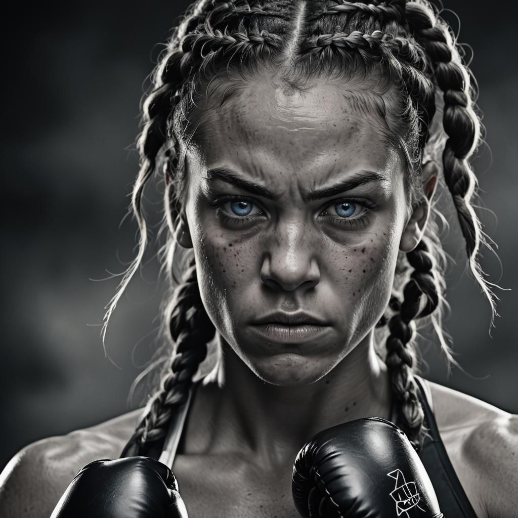 Hyperrealistic Portrait of Confident Female Boxer