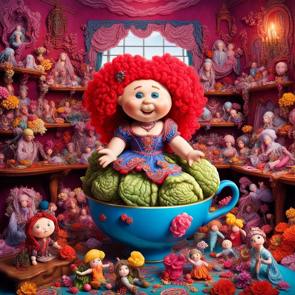 Vibrant Vampire Cabbage Patch Doll in Maximalist Style