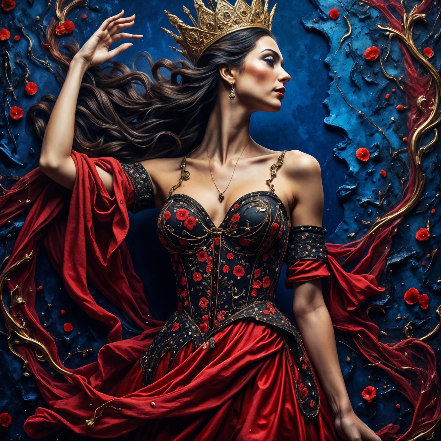 Queen of Hearts in Abstract Oil Painting with Complementary ...