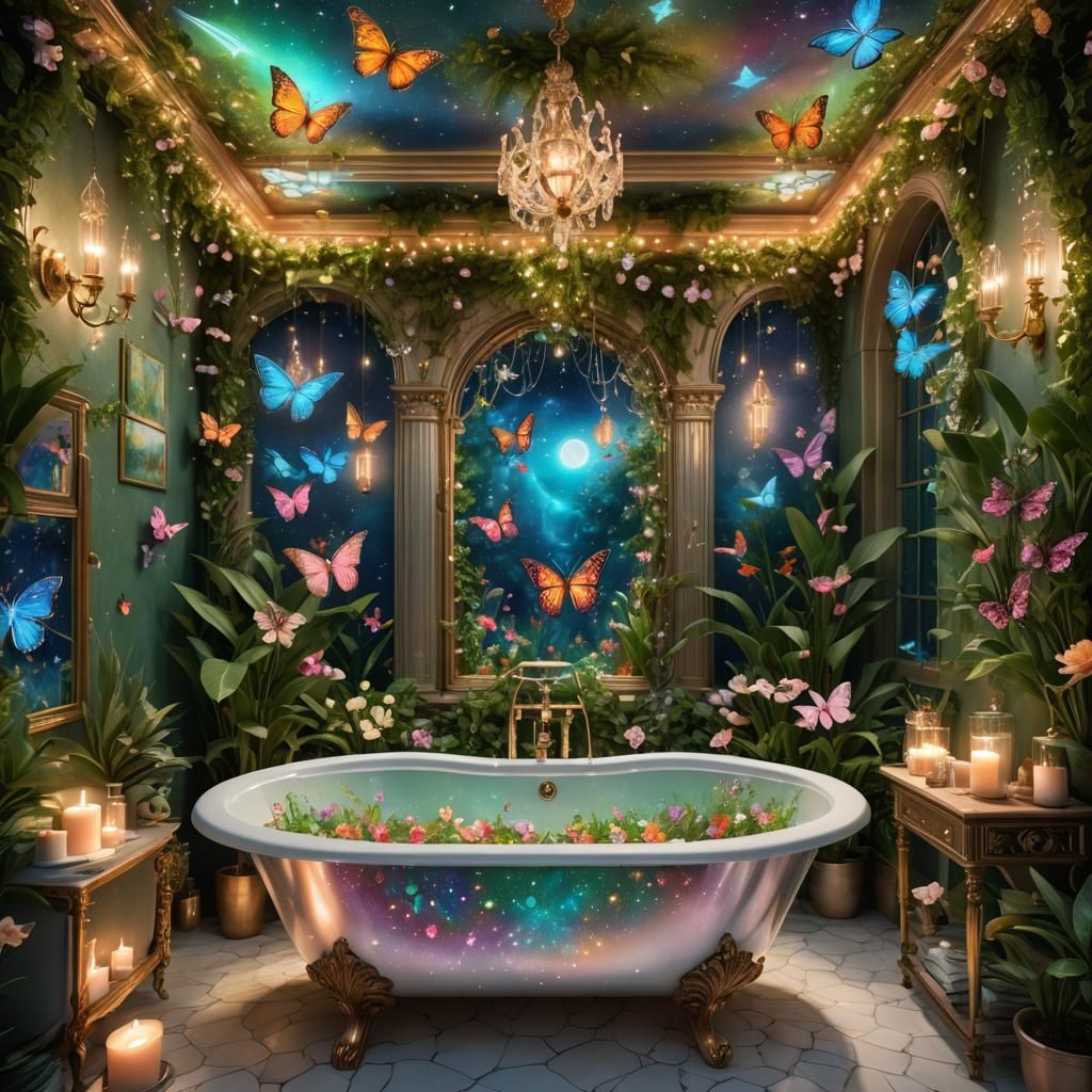 Enchanted Floral Bathroom in Astral Cosmic Style