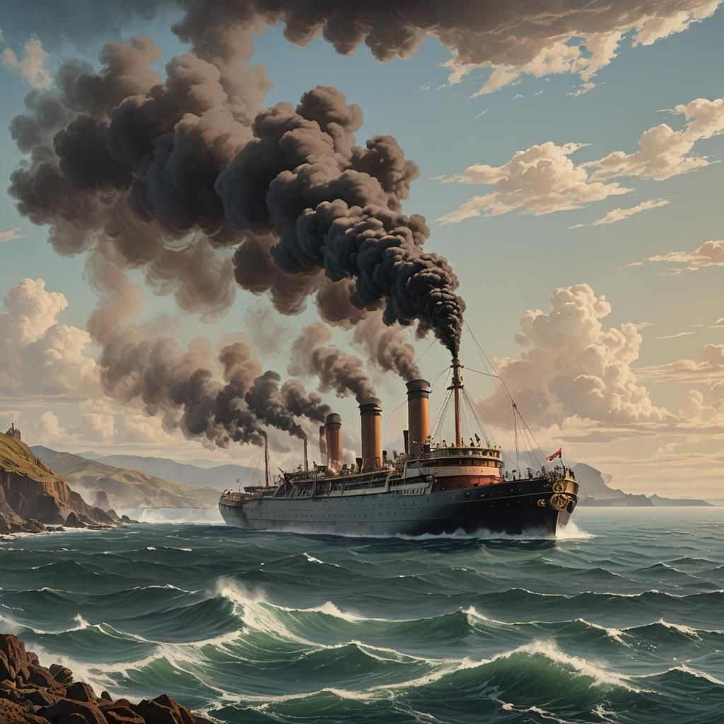 Victorian Steampunk Steamship at Sea