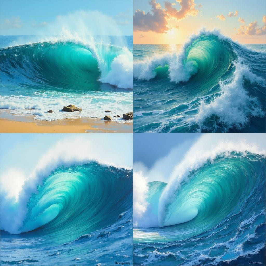 Sweeping Ocean Wave in Oil Painting Style